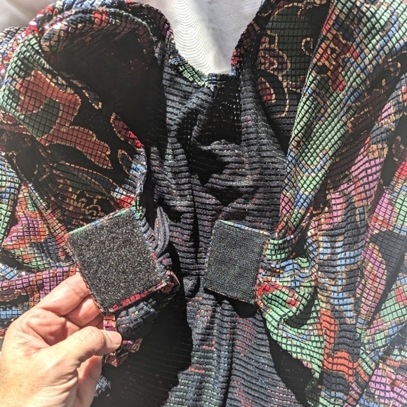 Vintage Janine London Stretchy Metallic Floral Open Back Bodycon Mini Dress Sz S - Picture 2 of 12